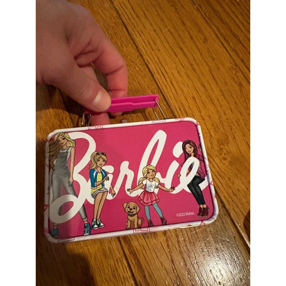 Kids Pop It Purse Set Unicorn Ice Cream‎ Hamburger Bag & Barbie Tin Lunch Box